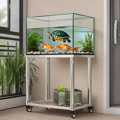 Aquarium Stand with Wheels, Sturdy Stainless Steel Cart for Home or Office, Stable Design with Practical Storage