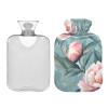 Peony Floral Hot Water Bottle with Soft Velvet Cover, for Menstrual Cramps and Pain Relief, Size M view 2