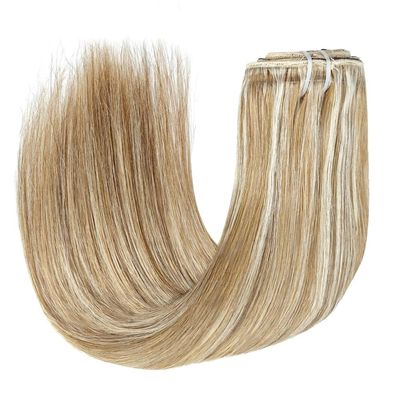 8-Piece Clip-In Human Hair Extensions, Invisible, Straight, Seamless (P8/613, 16 in)