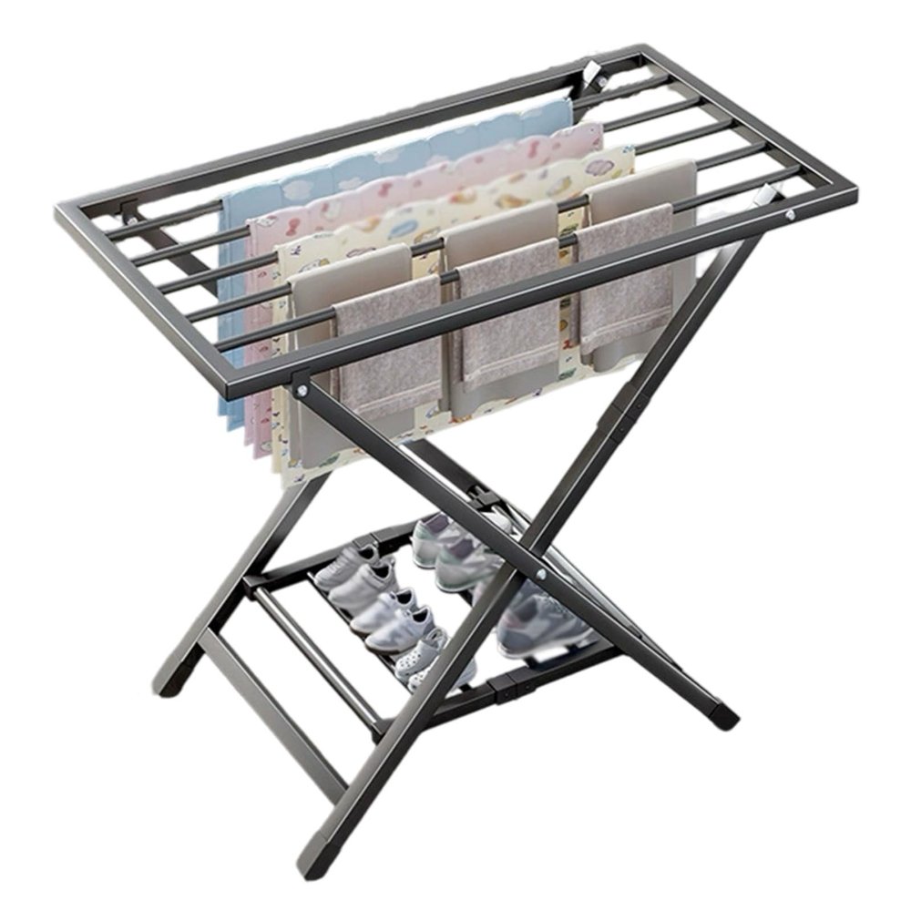 Generic Adjustable Freestanding Clothes Drying Rack, Folding Indoor Drying Station with Height-Adjustable Wings, Space-Saving Dryer for Balcony and Laundry Room