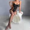 Women's Wet-Look Lace Bodysuit with Push-Up and Open Crotch, Plus Size view 3