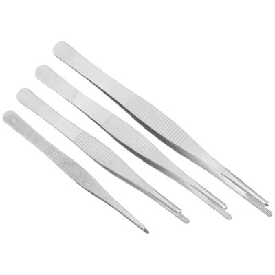 DECORNIJIA 4-Piece Stainless Steel Tweezer Set, Straight and Blunt-Tip Tweezers with Serrated Tips, Non-Slip Grip
