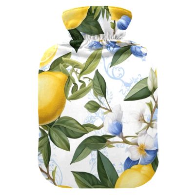 Hot Water Bottle with Soft Cover, for Menstrual Cramps, Pain Relief, Small, Lemon Blue