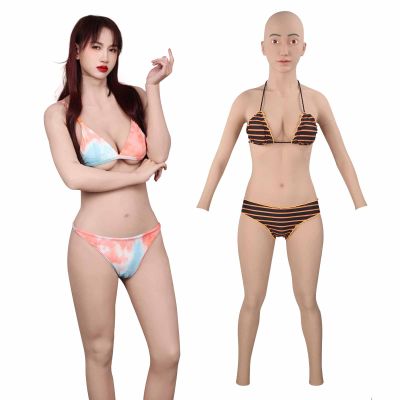CRODRES Crossdresser Silicone Bodysuit with Breast Plate, Ivory, E Cup