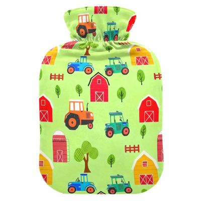 Medium Hot Water Bottle with Soft Cover, Cute Tractor Design