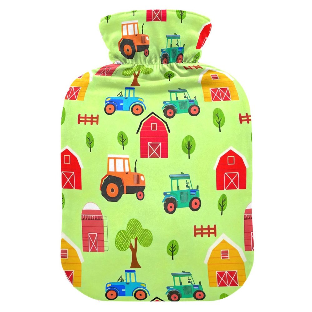 Medium Hot Water Bottle with Soft Cover, Cute Tractor Design