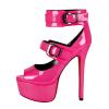 Veelau Meieer Women's Peep-Toe Platform Stiletto Pumps with Buckles, Patent Fuchsia, EU 36 view 1