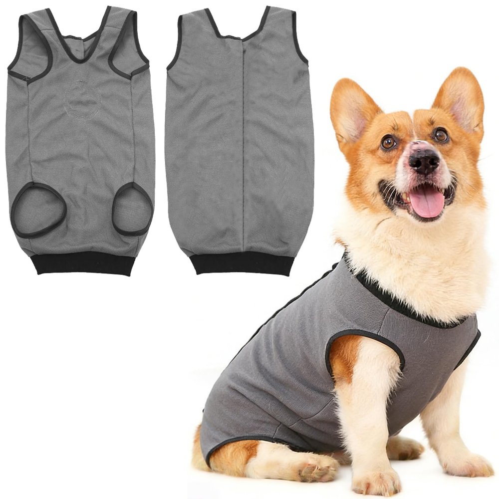 InfiniZer Dog Recovery Suit After Surgery, Wound Protection One-Piece (Gray, XL)