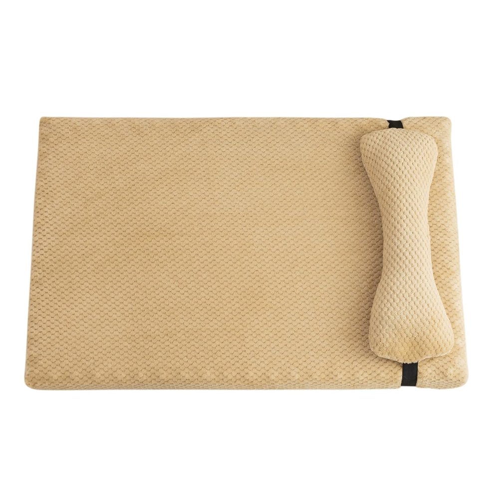 Pongpai Soft Pet Bed with Bolster Pillow and Non-Slip Bottom, Orthopedic Foam Mat for Dogs and Cats, 75 x 50 x 6 cm, Beige