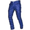 Generic Blue M Men's Sexy PU Leather Pants with Zipper, Mid-Rise Waist and Pockets view 1