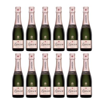 Champagne Lanson Le Rosé Sparkling Wine from France incl. FeinWert E-Book (12 x 0.375 L)