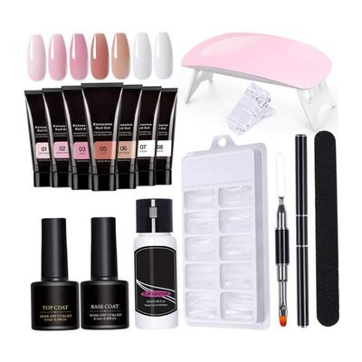 Gel Nail Extension Set, 15 ml, 7 Colors, with UV Lamp, File and Nail Clip