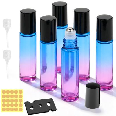 qjuwhua 10 mL Empty Roll-On Bottles, 6-Piece Gradient Glass Set