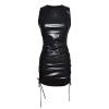 Women's Sexy Shiny PU Leather-Look Babydoll Mini Dress, Black, M view 3