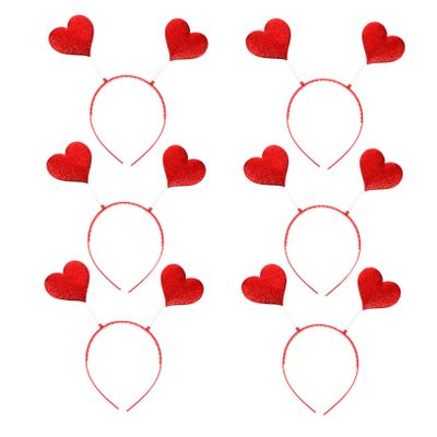 Beaupretty 6-Piece Heart Headbands, Valentine's Day Red Sequin Hair Accessories, Lightweight Party Headbands for Girls and Women