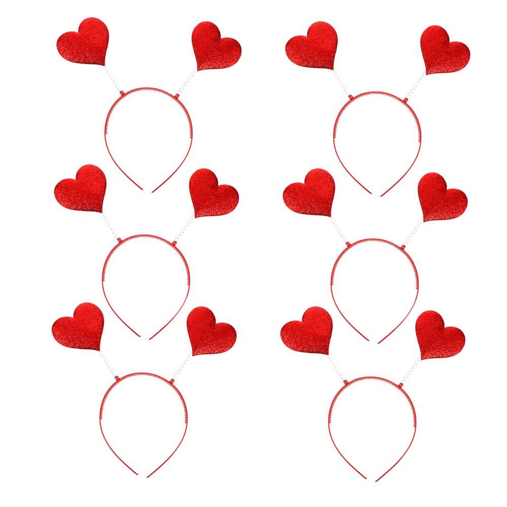 Beaupretty 6-Piece Heart Headbands, Valentine's Day Red Sequin Hair Accessories, Lightweight Party Headbands for Girls and Women