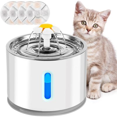 AQXONG 2.4 L Cat Water Fountain, Ultra-Quiet Pet Fountain with LED Light, 4-Stage Filtration, 3 Water Flow Modes and Automatic Dry-Run Protection