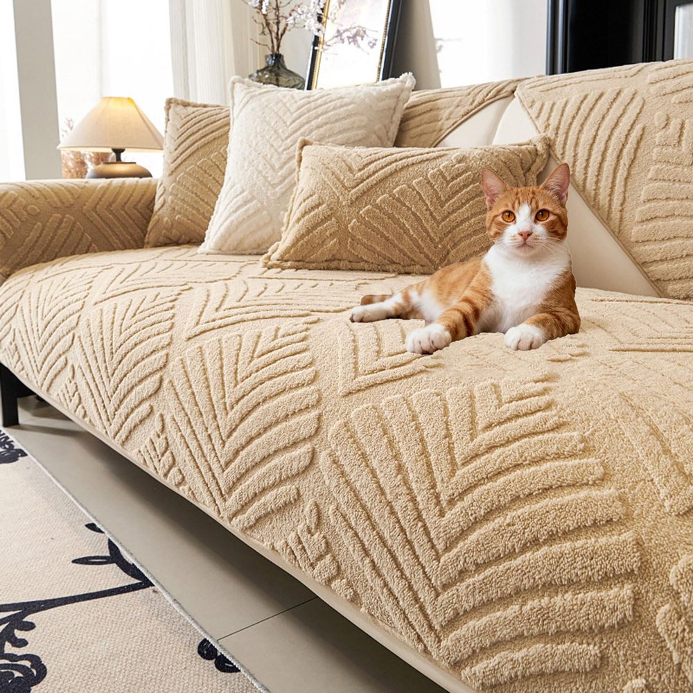 Non-Slip Plush Sofa Cover, Machine Washable, Scratch-Resistant, for Dogs and Cats (Cushions Not Included)