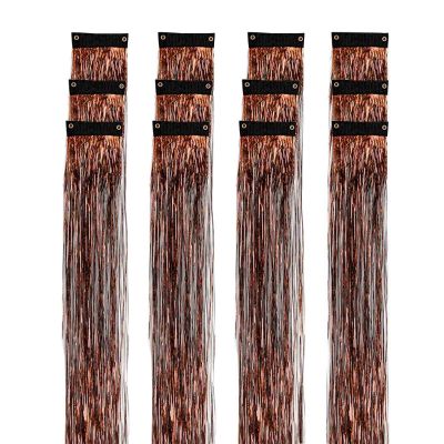 HAJHI Glitter Hair Tinsel Clip-Ins, 12 Pieces, Straight Bronze Highlights, 49 cm