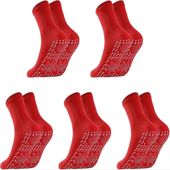 Vitalkompass Neurosocks for Women and Men, Neuropathy Reflexology Massage Acupressure Socks, Self-Warming, Red, 5 Pairs