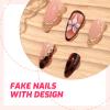24-Piece Long Almond Press-On Nails, Maillard French, Leopard & 3D Gold Designs view 3