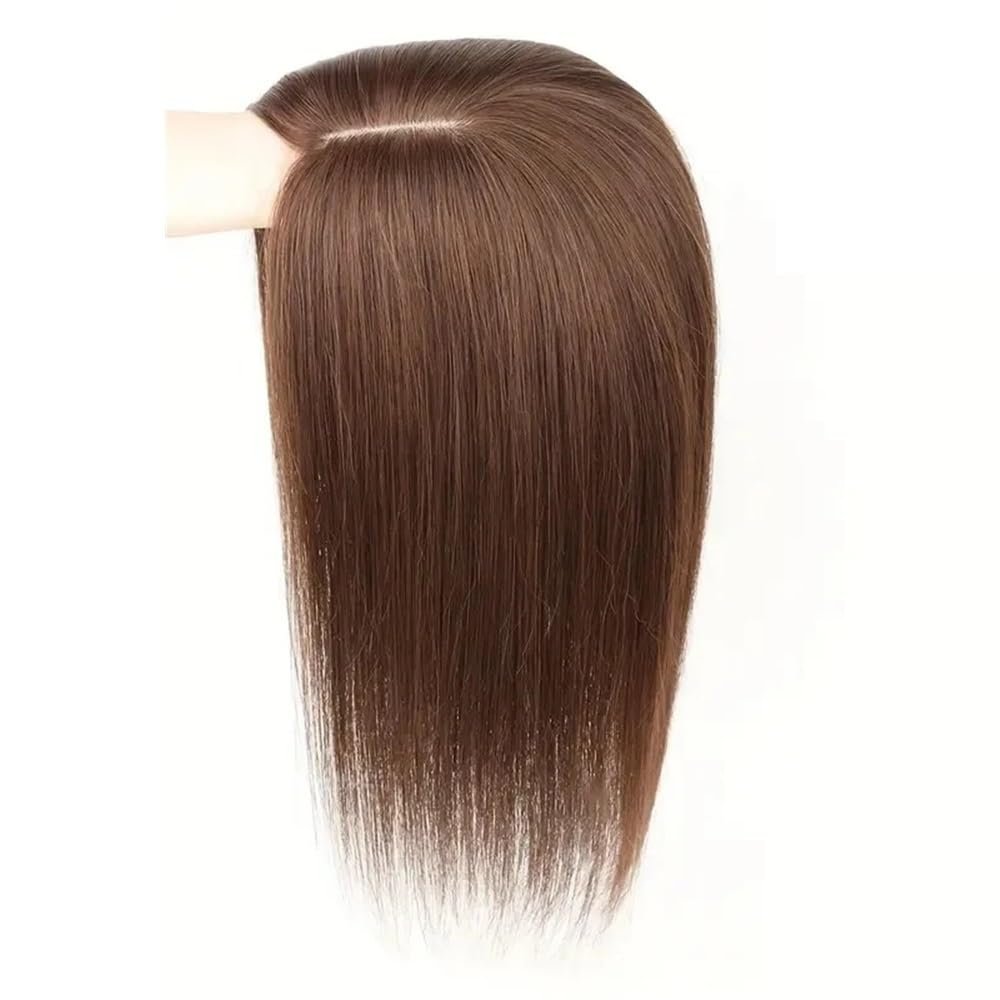 Human Hair Topper for Women, 13 x 15 cm, 20 in (50.8 cm), 7 x 10 cm Hand-Tied Lace Base, Clip-In Hairpiece, 75 g, Adds Hair Volume (Mocha Brown)