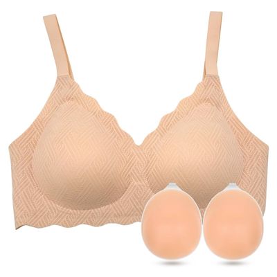 OMMITO Mastectomy Bra Set with Silicone Breast Forms, Beige, 1200 g