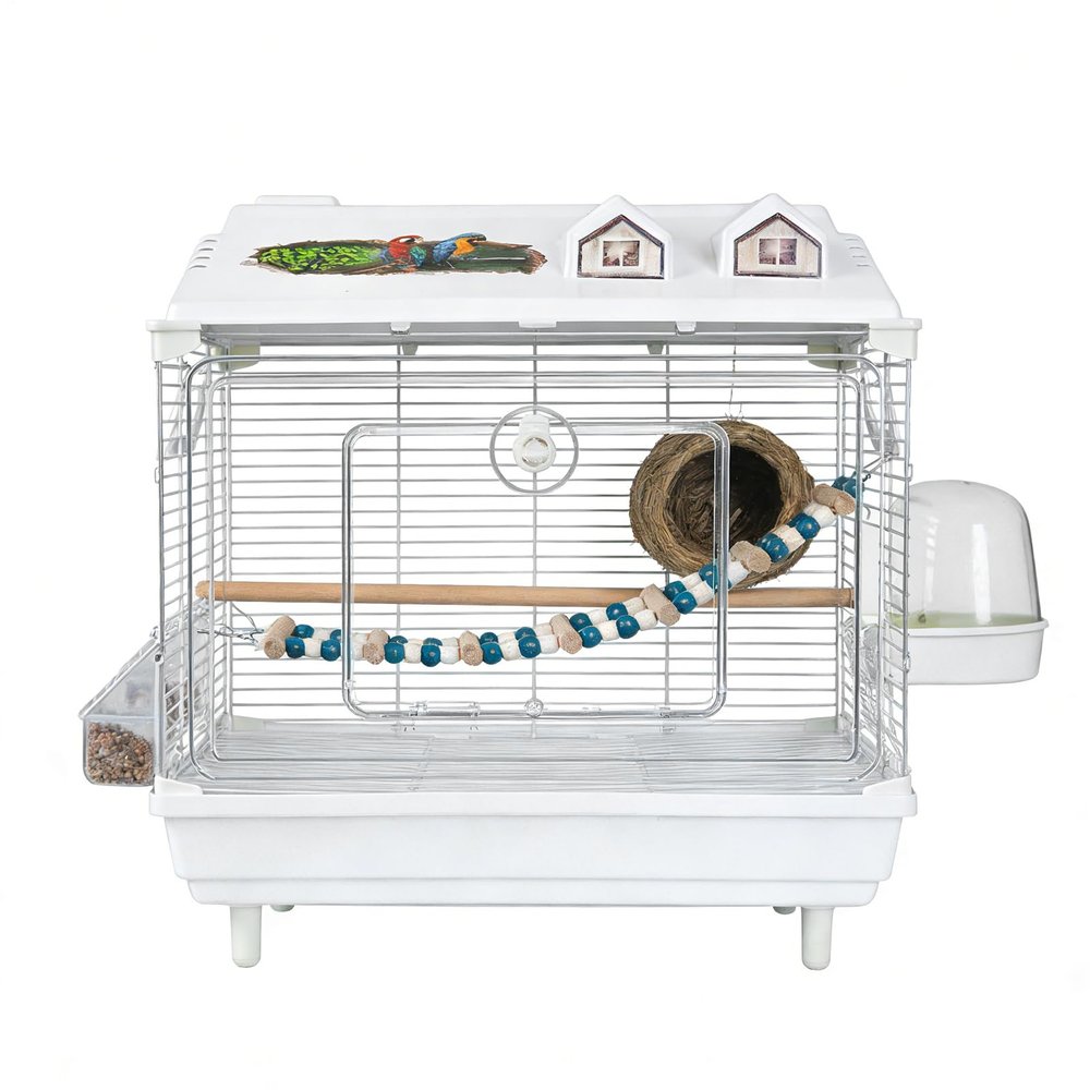 Clear Portable Bird Cage with Wooden Perch