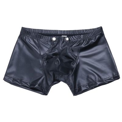 Men's Sexy PU Leather Boxer Briefs with Open-Crotch Design