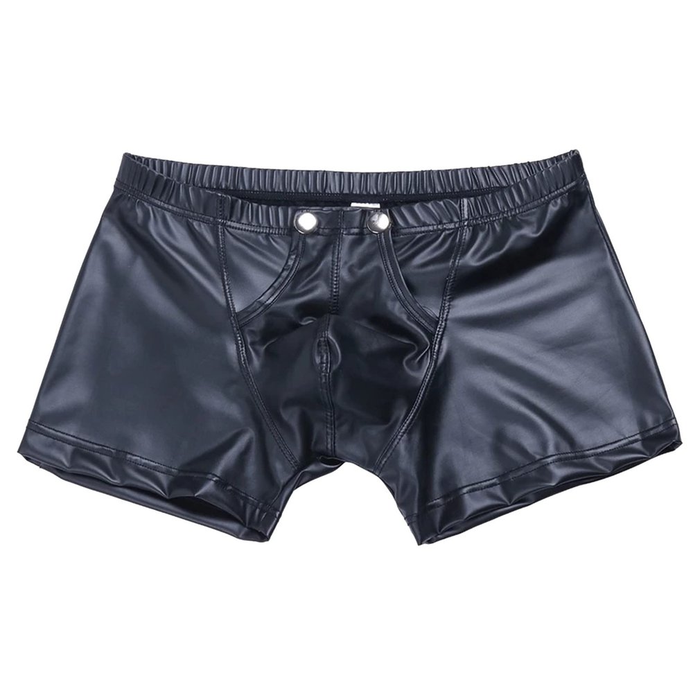 Men's Sexy PU Leather Boxer Briefs with Open-Crotch Design