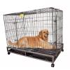 Foldable Metal Dog Crate, Extra-Large, with Double Doors, 2 Top Hooks, Removable Casters and Trays view 1