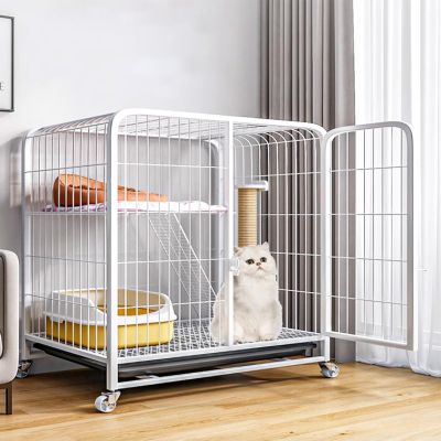 Dog Crate, Large Cat Cage with Litter Box and Wheels