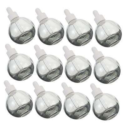TOGEVAL 12 x 30 ml Empty Glass Dropper Bottles with Pipettes, Clear Spherical Refillable Containers for Essential Oils and Serums, Leakproof with White Center Ring