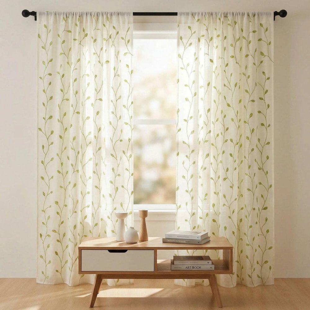 LONGCAO Green Willow Leaf Voile Curtain, 170 x 70 cm