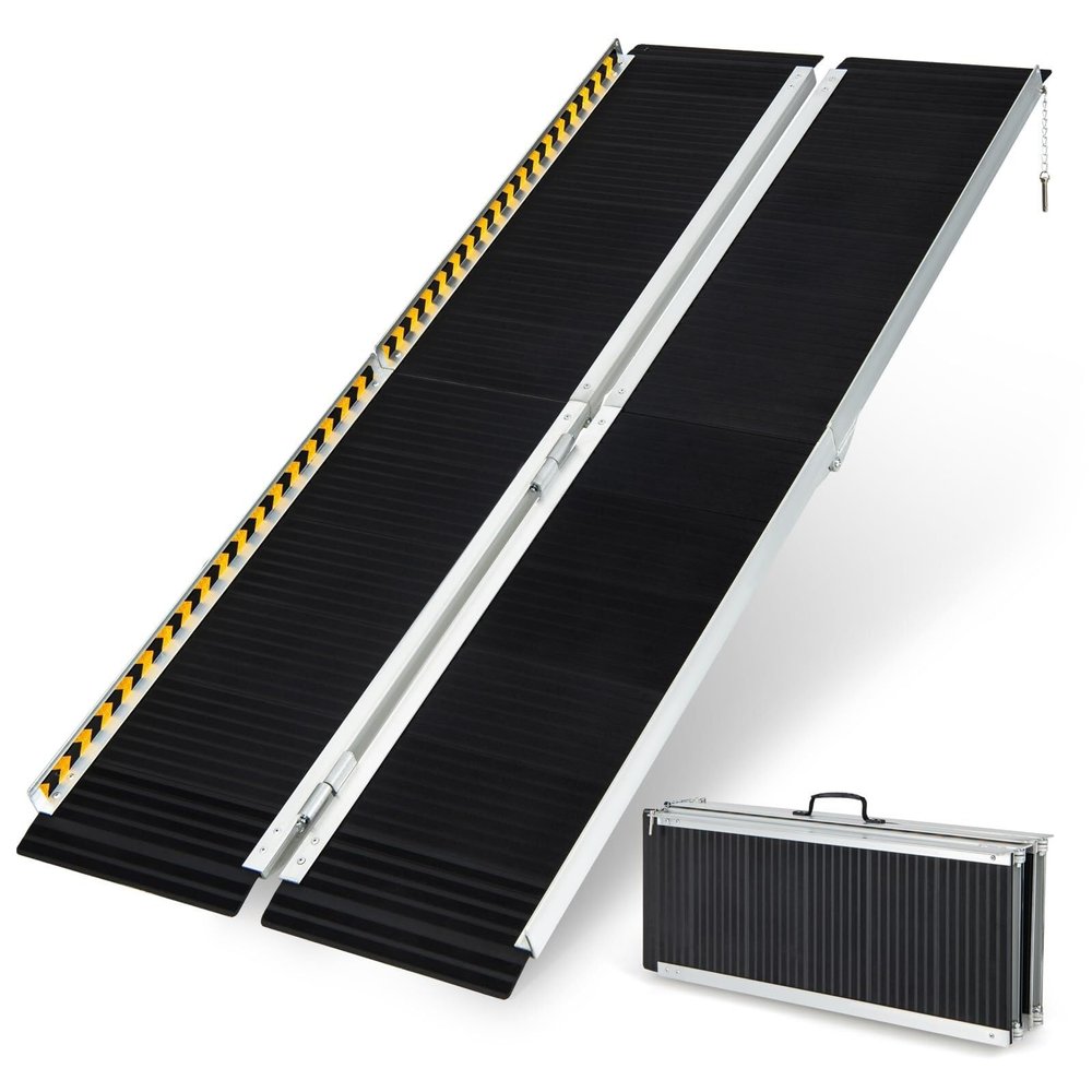 Foldable Portable Aluminum Wheelchair Ramp with Non-Slip Threshold, 272 kg Capacity