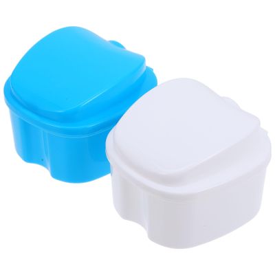 BCOATH 2-Pack Plastic Denture Storage Boxes with Integrated Hanging Sieve and Flip Closure