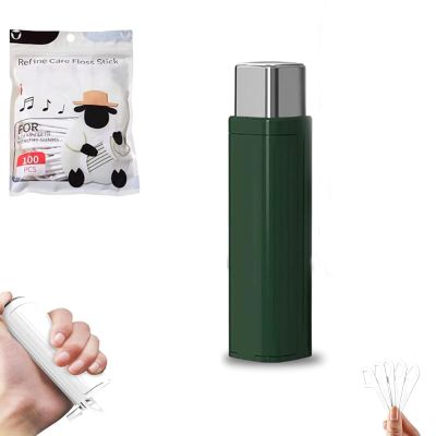 Portable Floss Dispenser with 100 Dental Floss Picks, Refillable Automatic Travel Organizer, Green