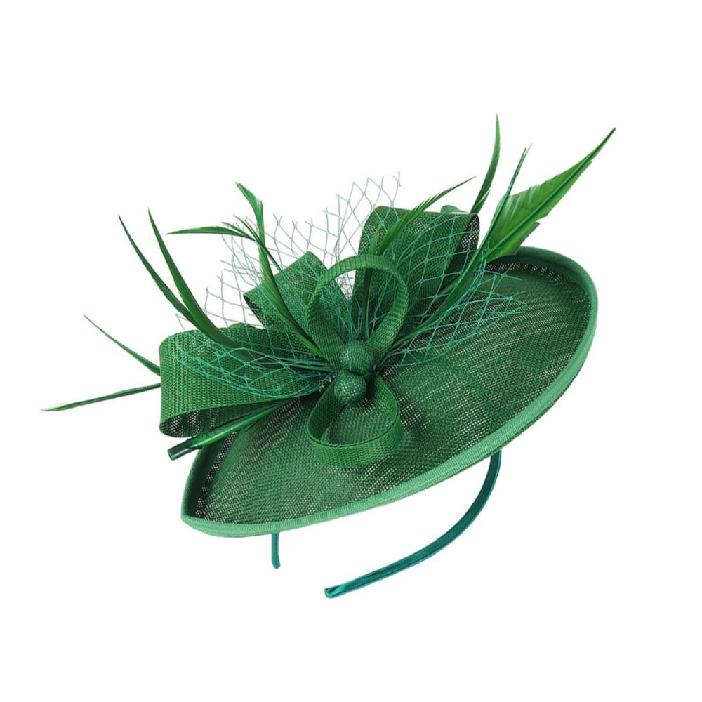 Feather Flower Headband with Veil, Green, Women's Head Accessory