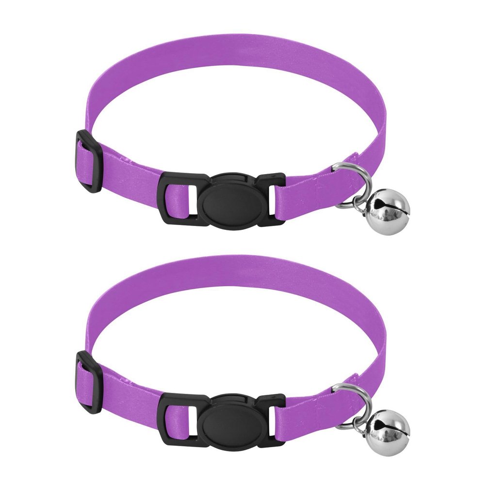 Decorative Pet Collar with Bell, Size M, Orchid, Adjustable, 26 to 43 cm, 2 Pieces