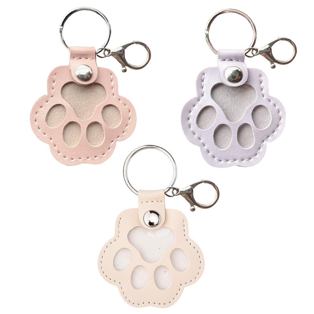WUFKOP 3-Piece Set of Leather Dog Paw Keychains, Pet Hair Keepsake Charms for Deceased Pets