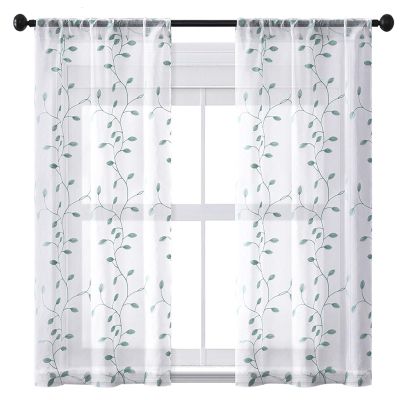 LONGCAO Sheer Voile Curtain with Rod Pocket, 105 x 140 cm, Blue