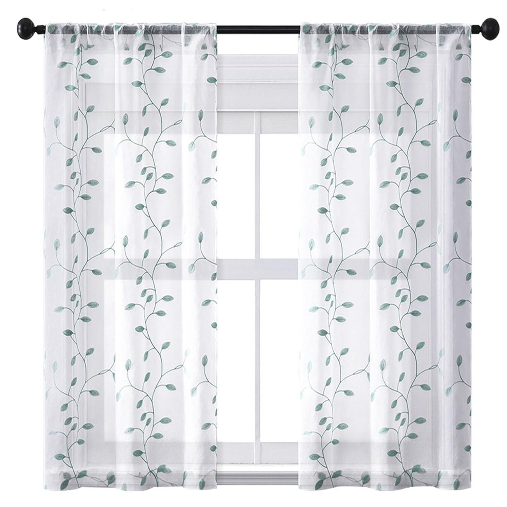 LONGCAO Sheer Voile Curtain with Rod Pocket, 105 x 140 cm, Blue