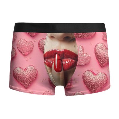 Vhersily Sexy Men's Underwear G-String, Leopard Print, Valentine's Day Style, Red Heart and Rose Design, Mid-Waist, Hot Pink, Size L