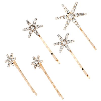 Hohopeti 5-Pack Gold-Tone Alloy Rhinestone Star Hair Clips for Women