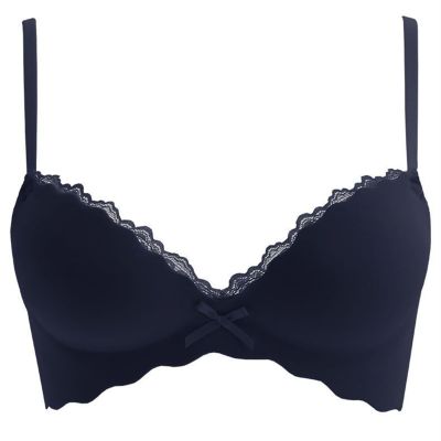 Uwdiohq V Push-Up Wireless Bra for Women, Lace Bustier, Black, Size 32