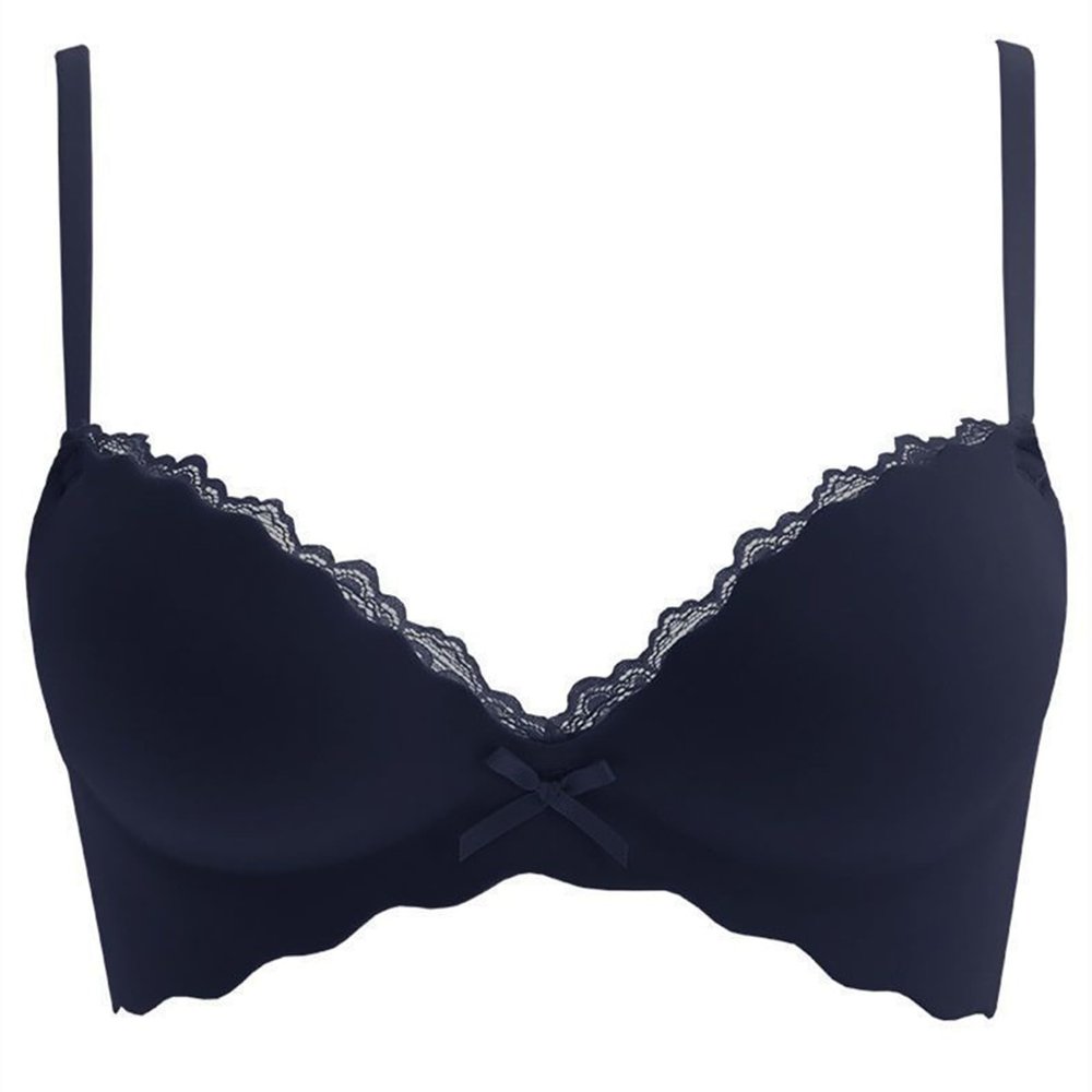 Uwdiohq V Push-Up Wireless Bra for Women, Lace Bustier, Black, Size 32
