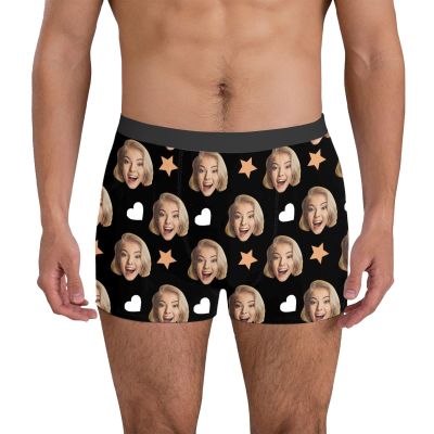 Personalized Men's Boxer Shorts with Photo, Black, XXL