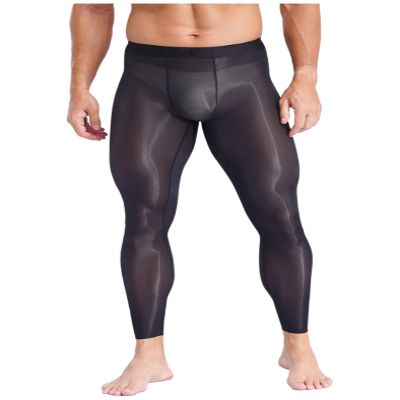 Riismen Men's Sheer Crotchless Pantyhose, Thin Stretch Stockings, Black, XL
