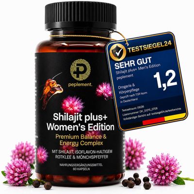 Shilajit plus+ Women's Edition Premium Balance & Energy Complex for Women | Shilajit, Red Clover & Chasteberry | Vitamins & Minerals | Vegan | Developed in Switzerland | 60 Capsules
