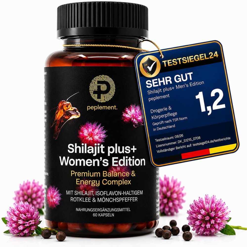 Shilajit plus+ Women's Edition Premium Balance & Energy Complex for Women | Shilajit, Red Clover & Chasteberry | Vitamins & Minerals | Vegan | Developed in Switzerland | 60 Capsules